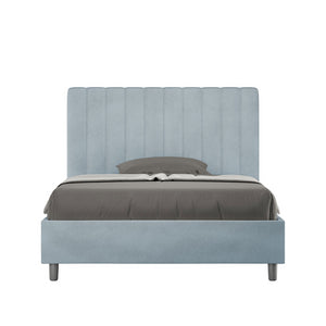 Letto imbottito 1 piazza e mezza 120x190 cm Agueda - Contenitore,Microfibra,Azzurro