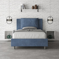 Letto imbottito 1 piazza e mezza 120x190 cm Antea - Senza rete,Microfibra,Blu