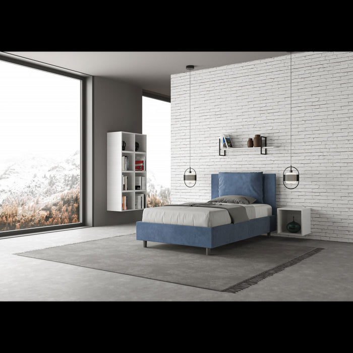 Letto imbottito 1 piazza e mezza 120x190 cm Antea - Contenitore,Microfibra,Blu