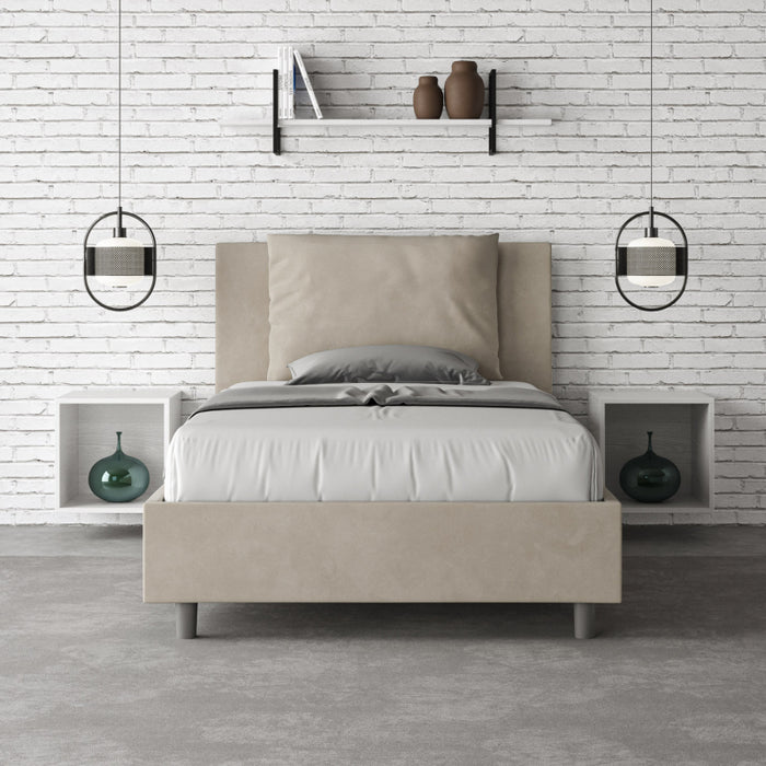 Letto imbottito 1 piazza e mezza 120x190 cm Antea - Con rete,Microfibra,Sabbia