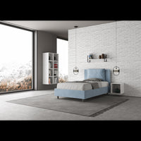 Letto imbottito 1 piazza e mezza 120x190 cm Antea - Contenitore,Microfibra,Azzurro