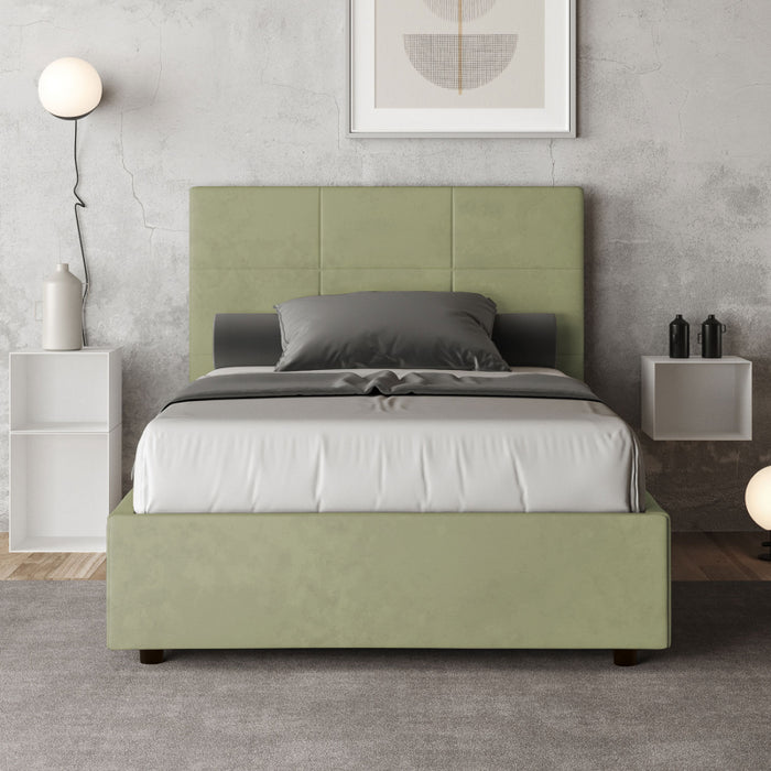 Letto imbottito 1 piazza e mezza 120x190 cm Mika - Senza rete,Microfibra,Tè verde