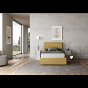 Letto imbottito 1 piazza e mezza 120x190 cm Mika - Contenitore,Microfibra,Ocra