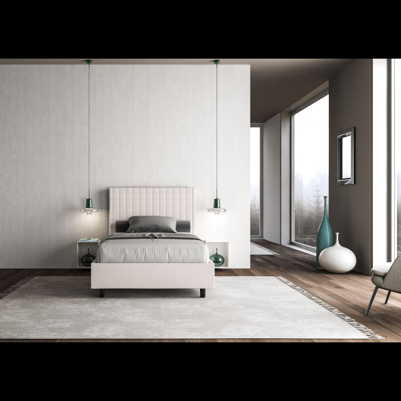 Letto imbottito 1 piazza e mezza 120x190 cm Sunny - Bianco,Similpelle,Con rete