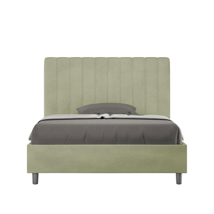 Letto imbottito 1 piazza e mezza 120x200 cm Agueda - Con rete,Microfibra,Tè verde