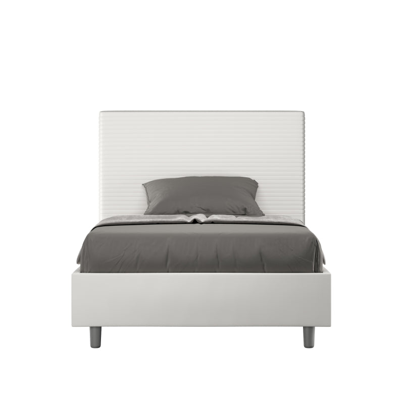 Letto imbottito 1 piazza e mezza 120x200 cm Focus - Bianco,Similpelle,Con rete