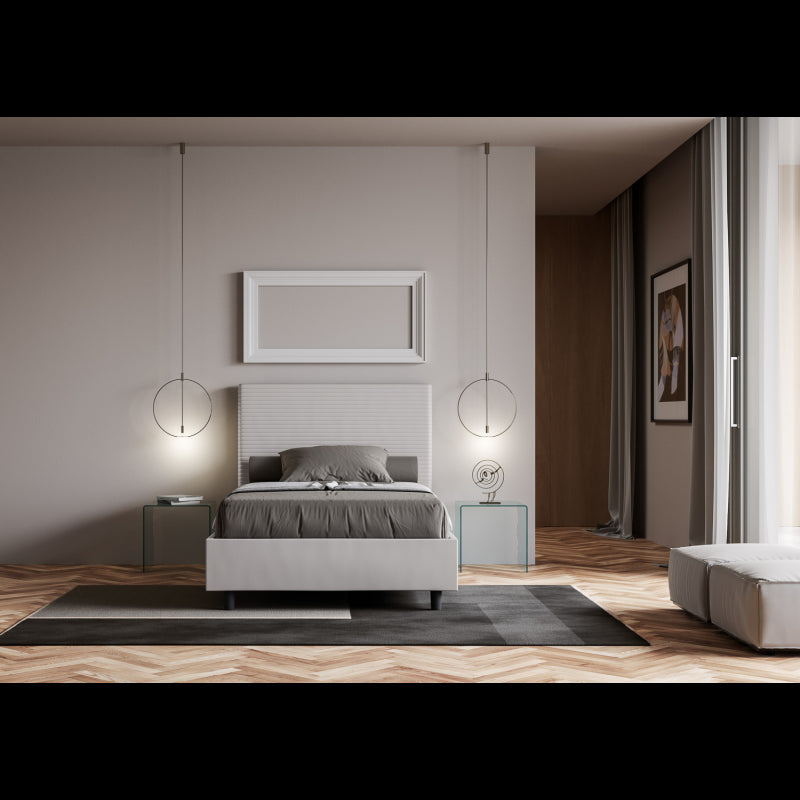 Letto imbottito 1 piazza e mezza 120x200 cm Focus - Senza rete,Bianco,Similpelle