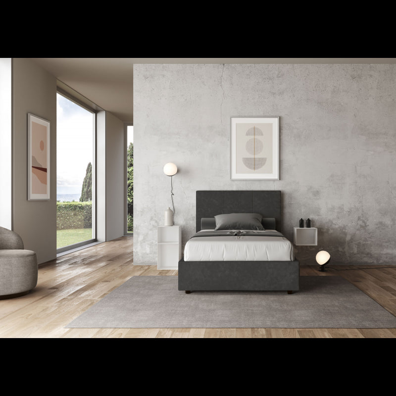 Letto imbottito 1 piazza e mezza 120x200 cm Mika - Contenitore,Microfibra,Grigio