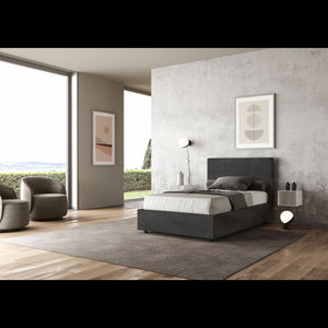 Letto imbottito 1 piazza e mezza 120x200 cm Mika - Contenitore,Microfibra,Grigio