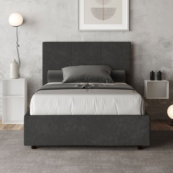 Letto imbottito 1 piazza e mezza 120x200 cm Mika - Contenitore,Microfibra,Grigio