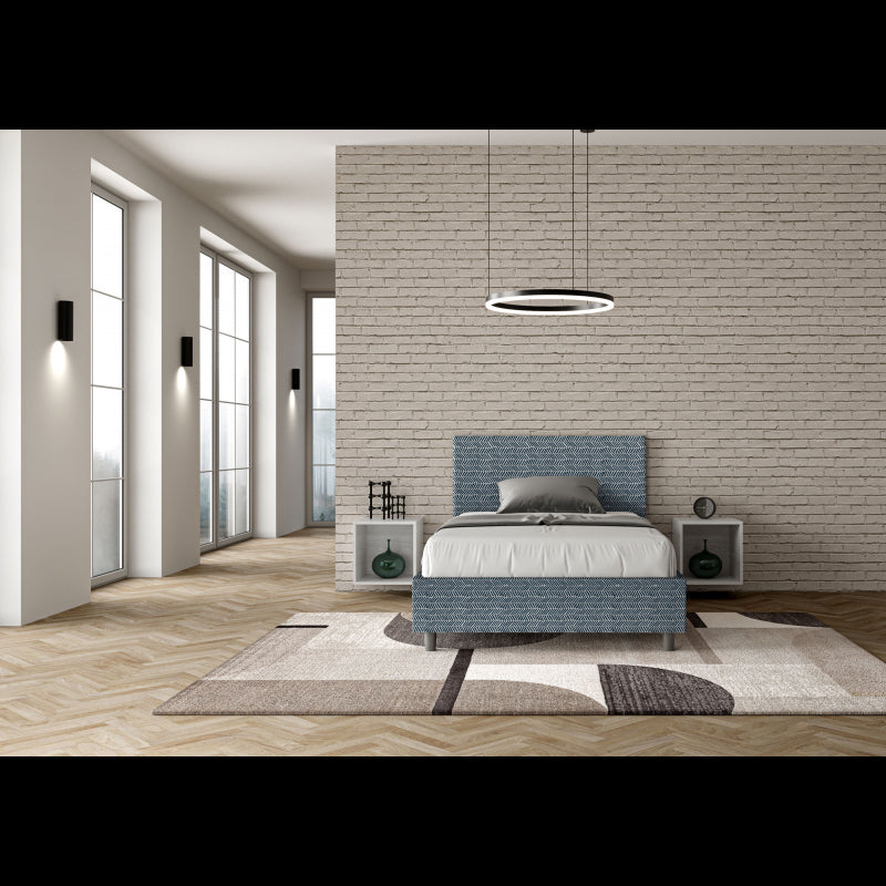 Letto imbottito 1 piazza e mezza 120x200 cm tessuto Aragona Adele - Contenitore,Blu