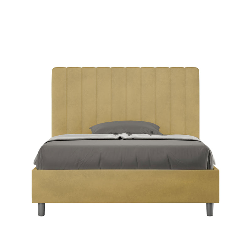 Letto imbottito 1 piazza e mezza 120x210 cm Agueda - Senza rete,Microfibra,Ocra