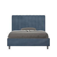 Letto imbottito 1 piazza e mezza 120x210 cm Agueda - Senza rete,Microfibra,Blu