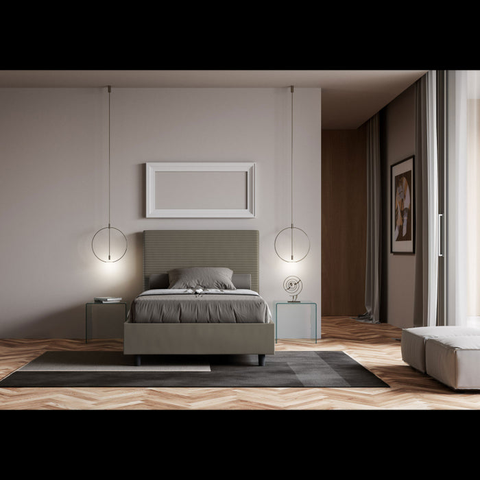 Letto imbottito 1 piazza e mezza 120x210 cm Focus - Similpelle,Cappuccino,Contenitore