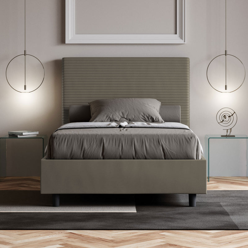 Letto imbottito 1 piazza e mezza 120x210 cm Focus - Similpelle,Cappuccino,Contenitore