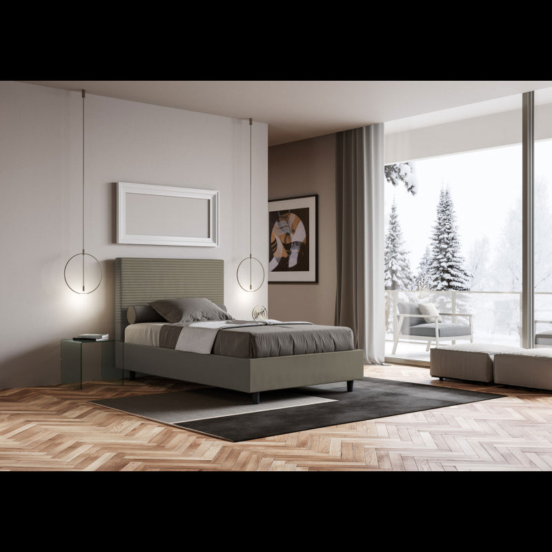 Letto imbottito 1 piazza e mezza 120x210 cm Focus - Similpelle,Cappuccino,Contenitore