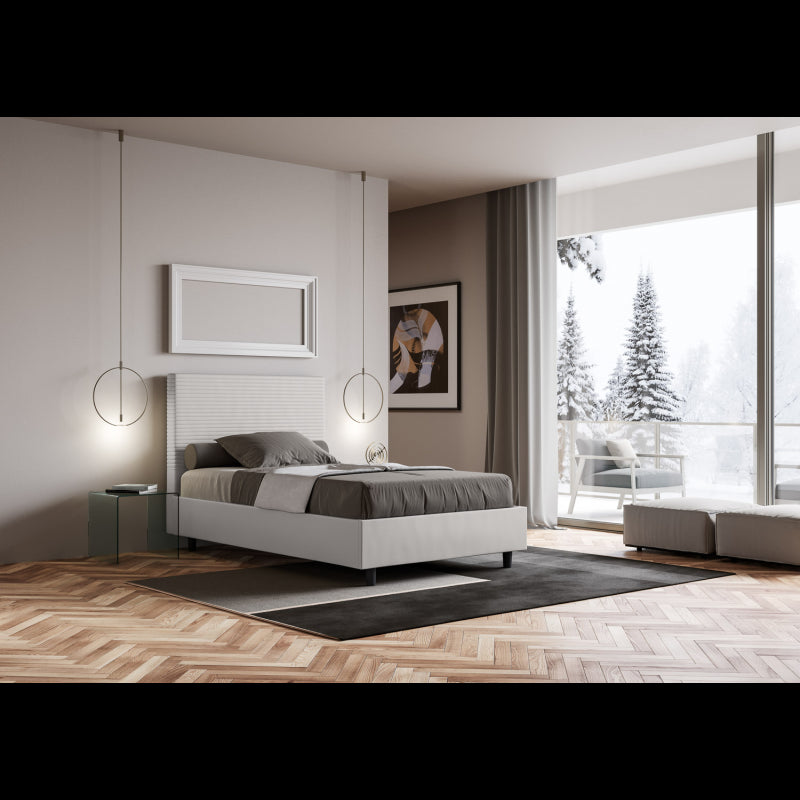 Letto imbottito 1 piazza e mezza 120x210 cm Focus - Bianco,Similpelle,Contenitore