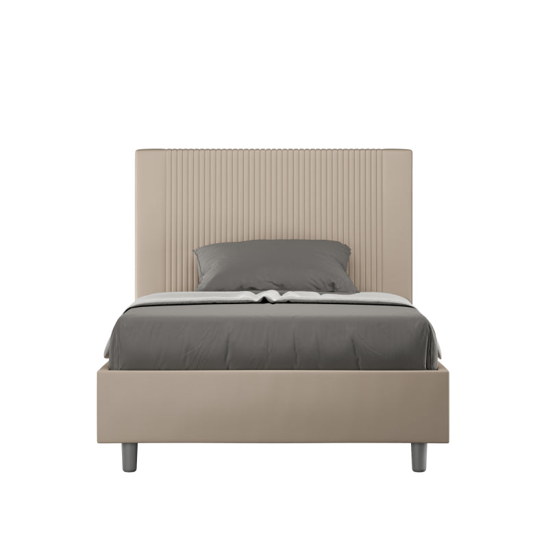 Letto imbottito 1 piazza e mezza 120x210 cm Goya - Senza rete,Similpelle,Tortora