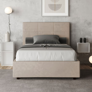 Letto imbottito 1 piazza e mezza 120x210 cm Mika - Con rete,Microfibra,Sabbia