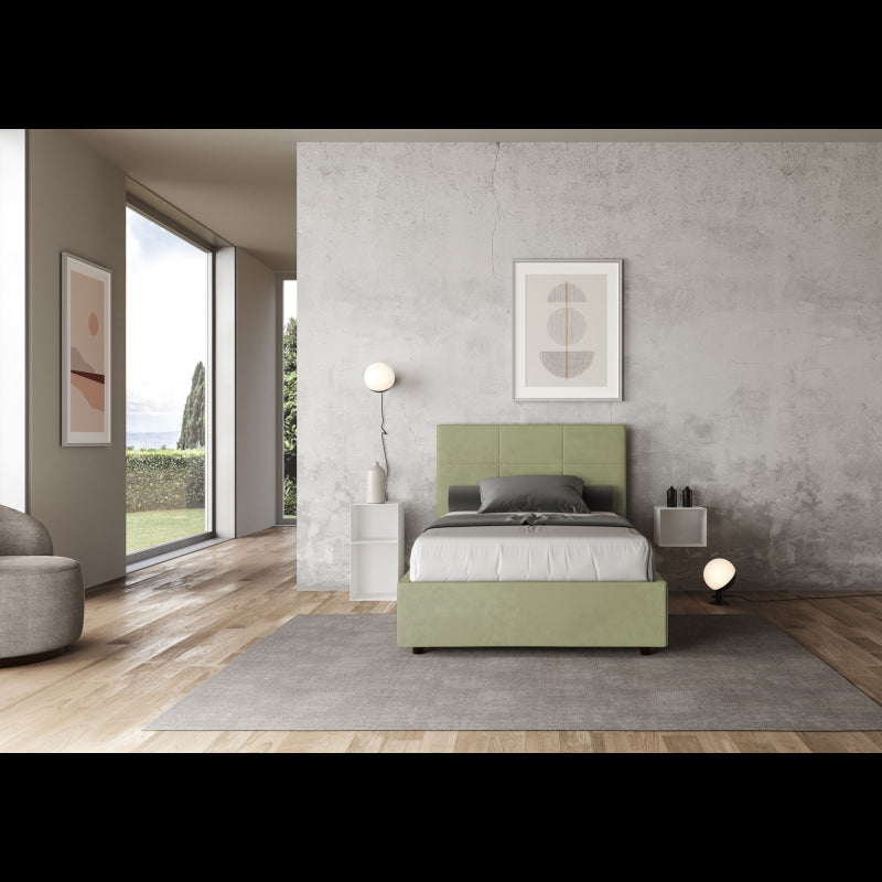 Letto imbottito 1 piazza e mezza 120x210 cm Mika - Senza rete,Microfibra,Tè verde