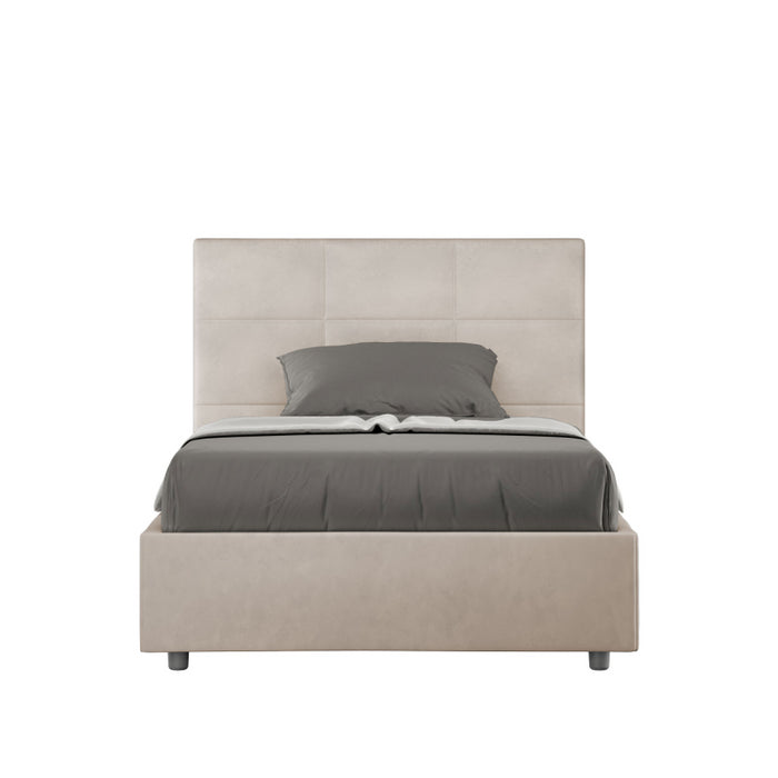 Letto imbottito 1 piazza e mezza 120x210 cm Mika - Contenitore,Microfibra,Sabbia