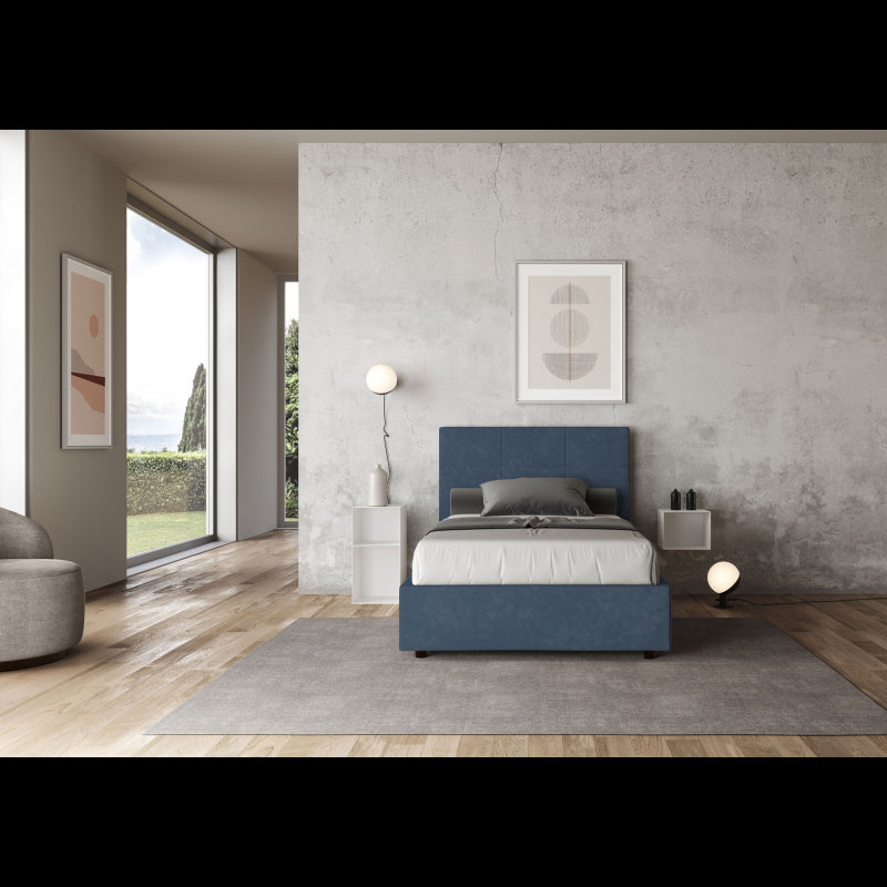 Letto imbottito 1 piazza e mezza 120x210 cm Mika - Senza rete,Microfibra,Blu