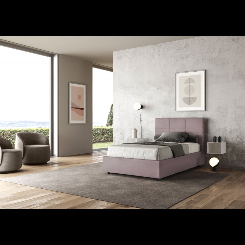 Letto imbottito 1 piazza e mezza 120x210 cm Mika - Senza rete,Glicine,Microfibra