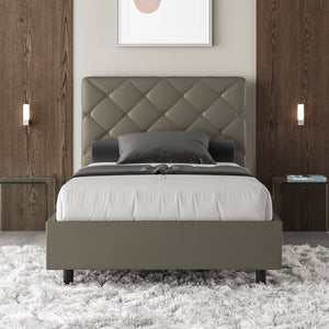 Letto imbottito 1 piazza e mezza 120x210 cm Priya - Similpelle,Cappuccino,Contenitore