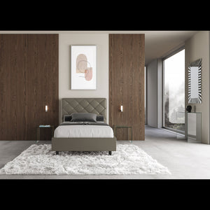 Letto imbottito 1 piazza e mezza 120x210 cm Priya - Similpelle,Cappuccino,Contenitore