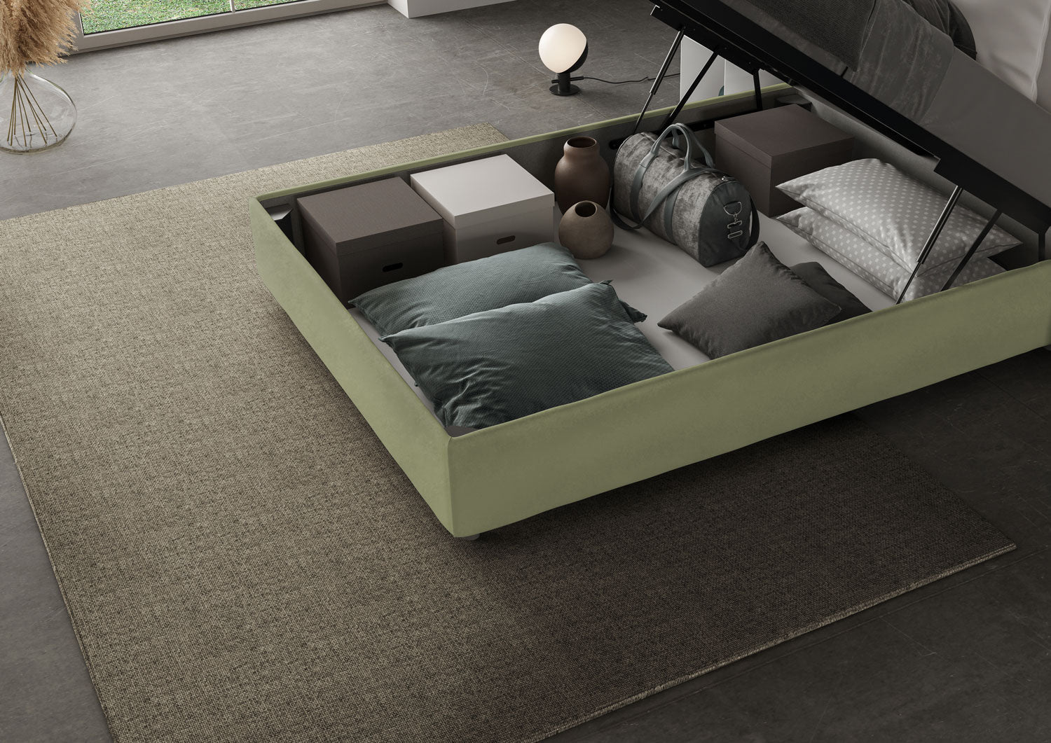 Letto 1 Piazza e Mezzo 120x190 cm con Rete e Contenitore Agueda Tè verde