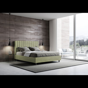 Letto imbottito Matrimoniale 160x190 cm Agueda - Senza rete,Microfibra,Tè verde