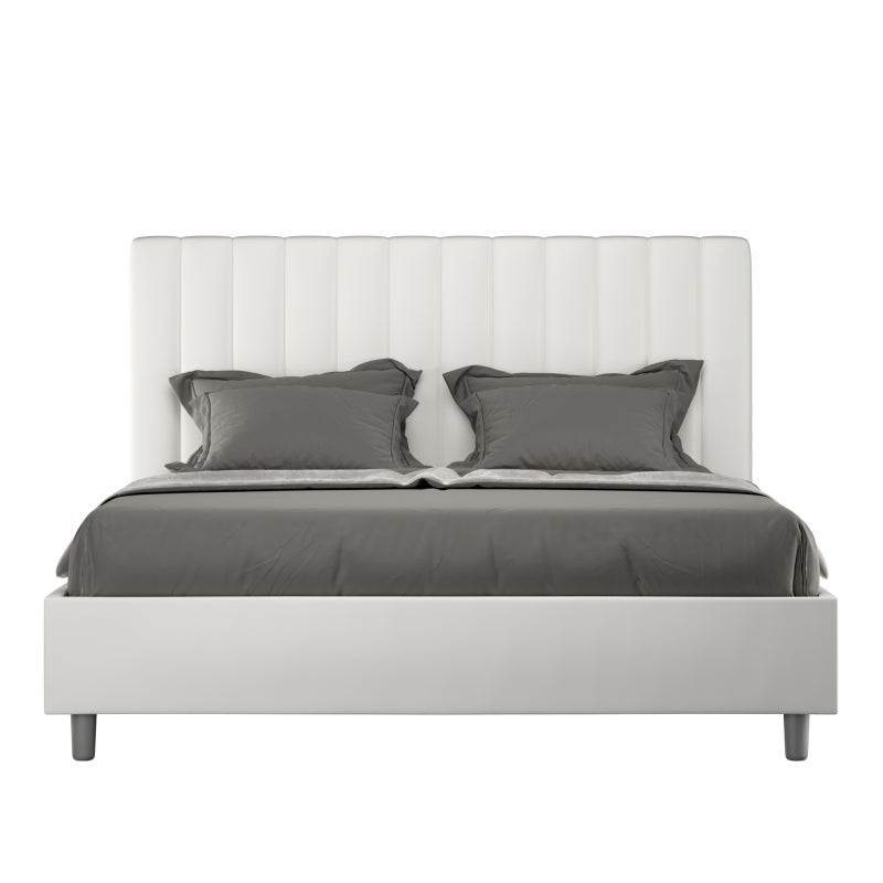 Letto imbottito Matrimoniale 160x190 cm Agueda - Senza rete,Bianco,Similpelle