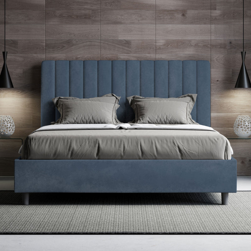 Letto imbottito Matrimoniale 160x190 cm Agueda - Contenitore,Microfibra,Blu