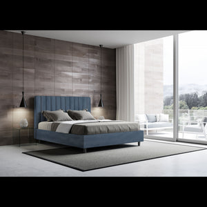 Letto imbottito Matrimoniale 160x190 cm Agueda - Contenitore,Microfibra,Blu