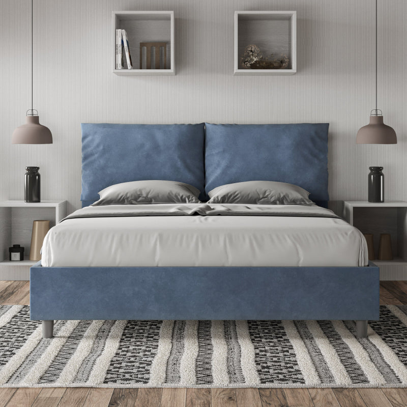 Letto imbottito Matrimoniale 160x190 cm Antea - Senza rete,Microfibra,Blu