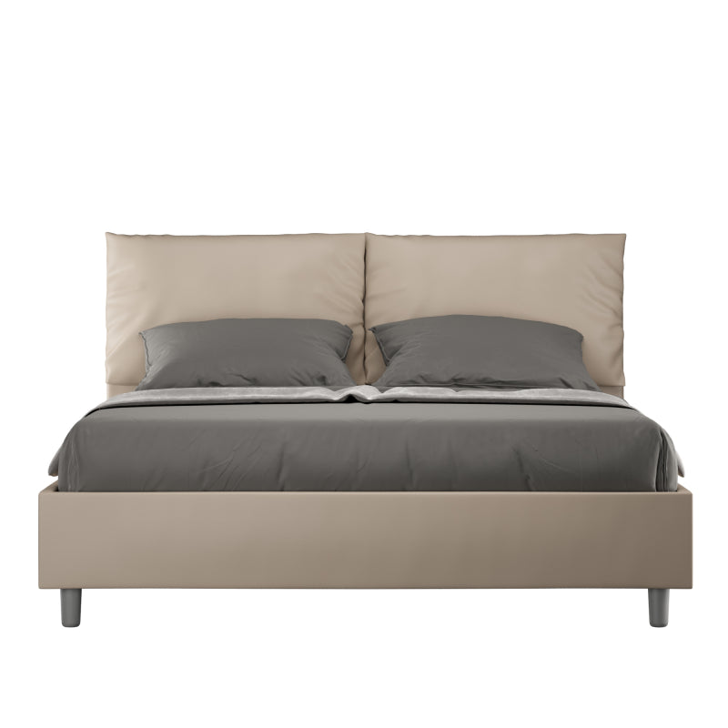 Letto imbottito Matrimoniale 160x190 cm Antea - Similpelle,Tortora,Contenitore