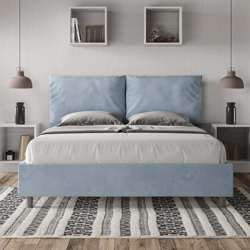 Letto imbottito Matrimoniale 160x190 cm Antea - Senza rete,Microfibra,Azzurro