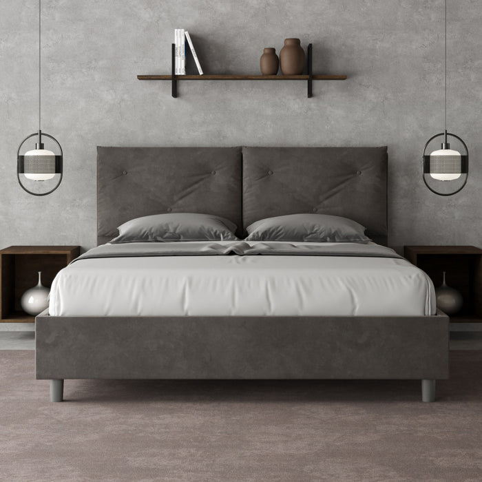 Letto imbottito Matrimoniale 160x190 cm Appia - Con rete,Microfibra,Grigio