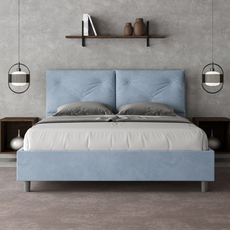 Letto imbottito Matrimoniale 160x190 cm Appia - Con rete,Microfibra,Azzurro