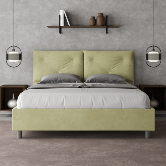 Letto imbottito Matrimoniale 160x190 cm Appia - Con rete,Microfibra,Tè verde