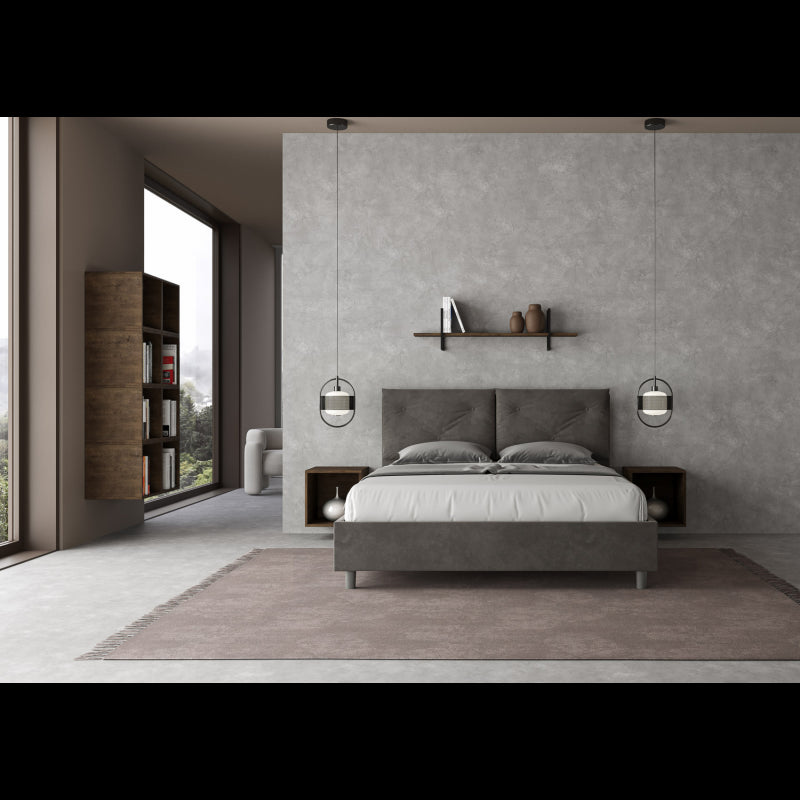 Letto imbottito Matrimoniale 160x190 cm Appia - Con rete,Microfibra,Grigio