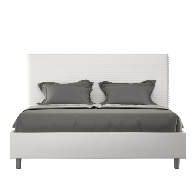 Letto imbottito Matrimoniale 160x190 cm Focus - Bianco,Similpelle,Contenitore