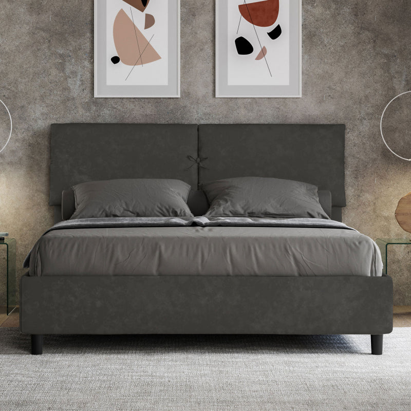 Letto imbottito Matrimoniale 160x190 cm Mados - Con rete,Microfibra,Grigio