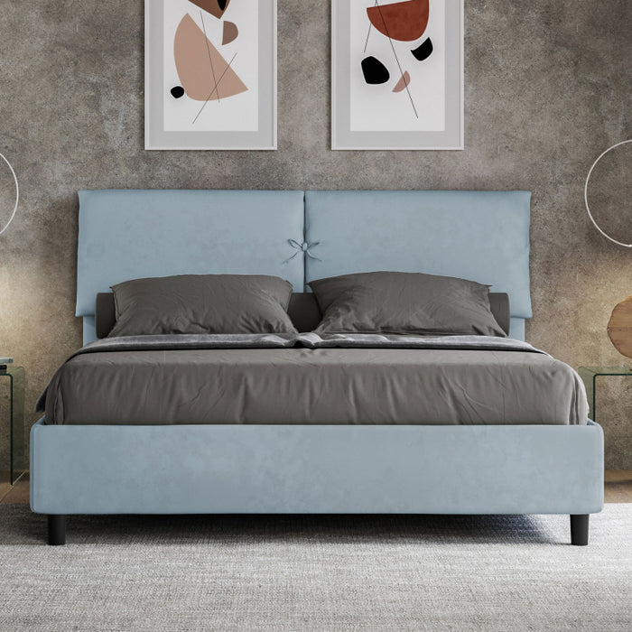 Letto imbottito Matrimoniale 160x190 cm Mados - Con rete,Microfibra,Azzurro