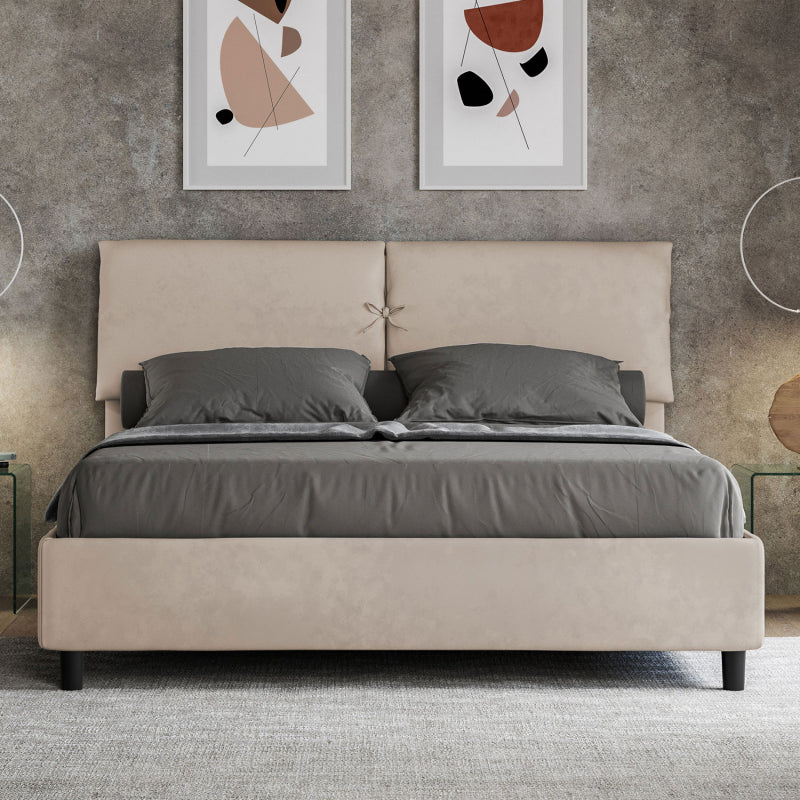 Letto imbottito Matrimoniale 160x190 cm Mados - Contenitore,Microfibra,Sabbia