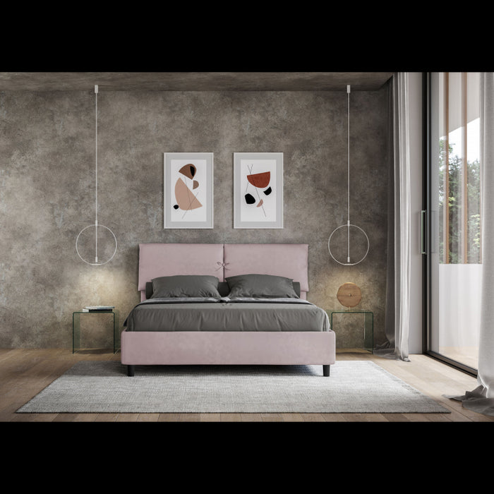 Letto imbottito Matrimoniale 160x190 cm Mados - Con rete,Glicine,Microfibra