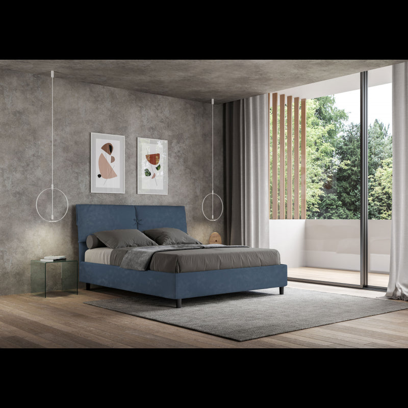 Letto imbottito Matrimoniale 160x190 cm Mados - Senza rete,Microfibra,Blu