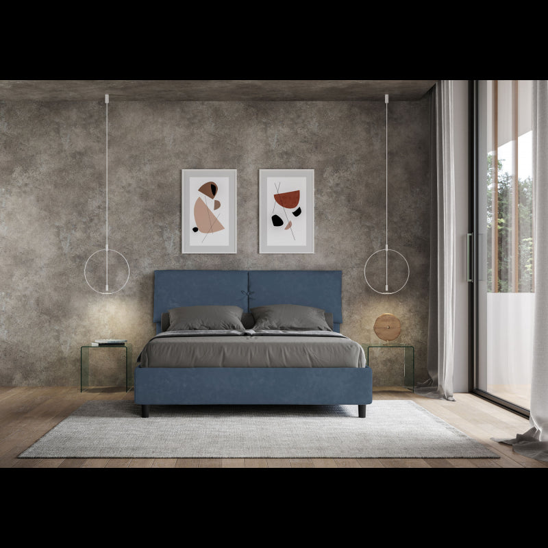 Letto imbottito Matrimoniale 160x190 cm Mados - Senza rete,Microfibra,Blu