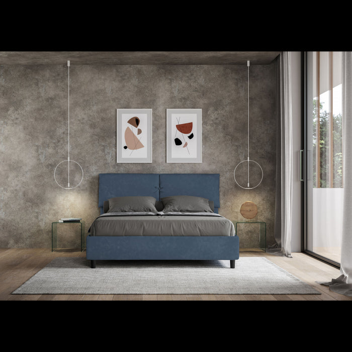 Letto imbottito Matrimoniale 160x190 cm Mados - Senza rete,Microfibra,Blu