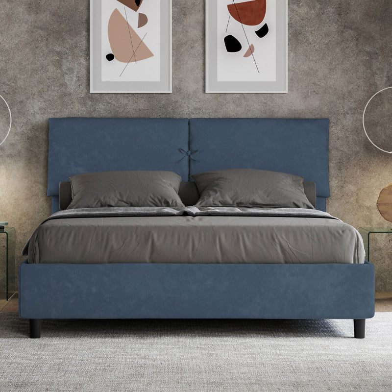 Letto imbottito Matrimoniale 160x190 cm Mados - Senza rete,Microfibra,Blu